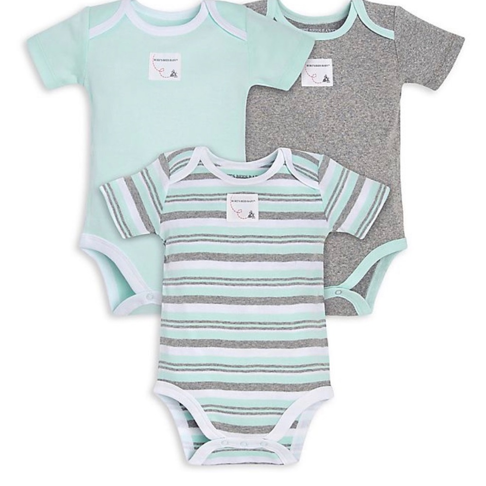 THREE Burt’s Bees baby onesies